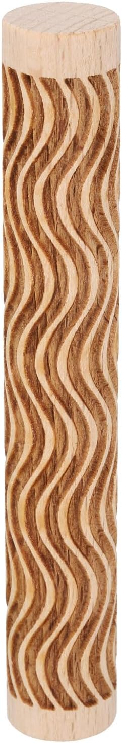 HARFINGTON Wood Clay Roller 4" Curved Lines Pattern Rolling Pins Wood Rollers Pottery Tools Wood Grain Texture Rollers for Clay Baking Dough Playdough DIY