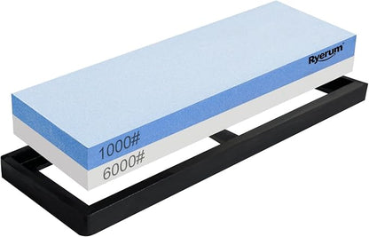 Premium Knife Sharpening Stone Whetstone 1000/6000 with 2 Non-Slip Rubber Bases, Safety and Anti-Slip Suitable for All Kinds of Knives