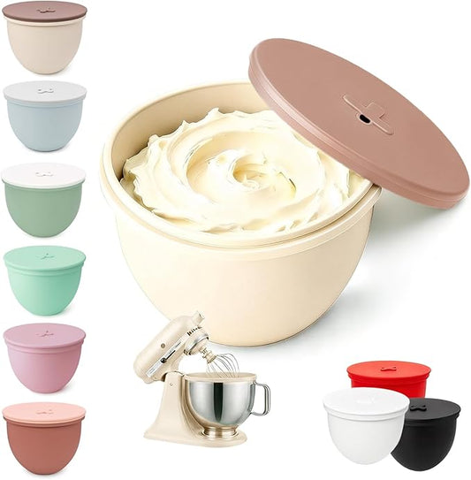 Silicone Bowl Liner with Lid for KitchenAid 4.5-Qt Tilt-Head Bowls Only, 2mm Extra-Thick Premium Silicone, Built-In Air Vent for Dough Proofing, Dishwasher Safe, BPA-Free