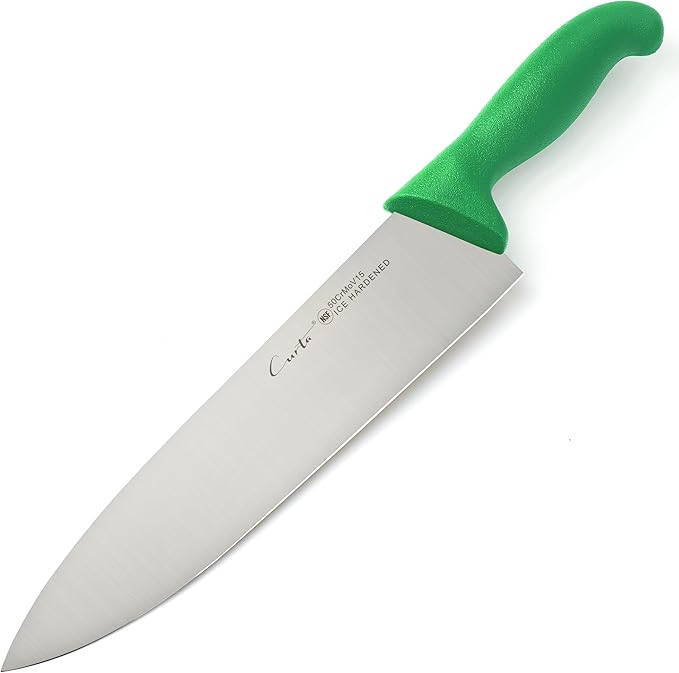 CURTA 10-inch Commercial-Grade Chef's Knife, NSF Listed, Ergonomic, Non-slip Green Handle, High Carbon 420 Stainless Steel Forged Blade Straight Edge, Dishwasher Safe, Rust Proof