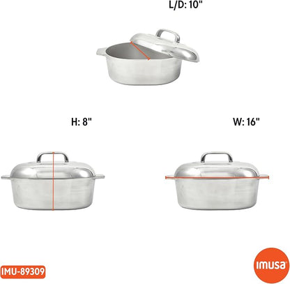 IMUSA 13in Cajun Cast Aluminum Oval Roaster with Lid, Durable Baking and Roasting Pan for Chicken, Meats, and Traditional Cooking (Pack of 2)