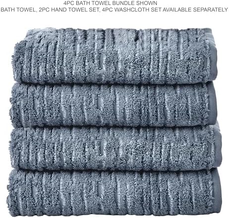 SKL Home CloudSoft 100% Cotton Luxury 4-Piece Bath Towel Set, Smoke Blue