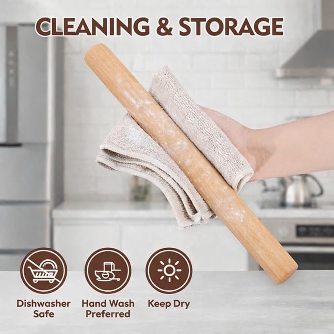15.75 Straight Inch Rolling Pin – Smooth One-Piece Wooden Dough Roller for Baking, Cookies, Pizza Dough, Pie Crust, Fondant & Pastry