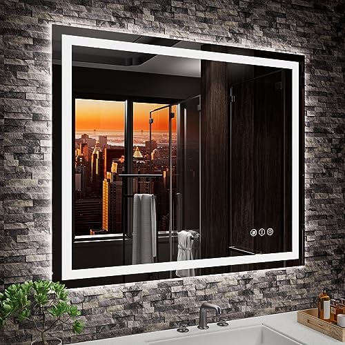 Amorho LED Mirror for Bathroom, 36"x30" with Front Light and Backlight