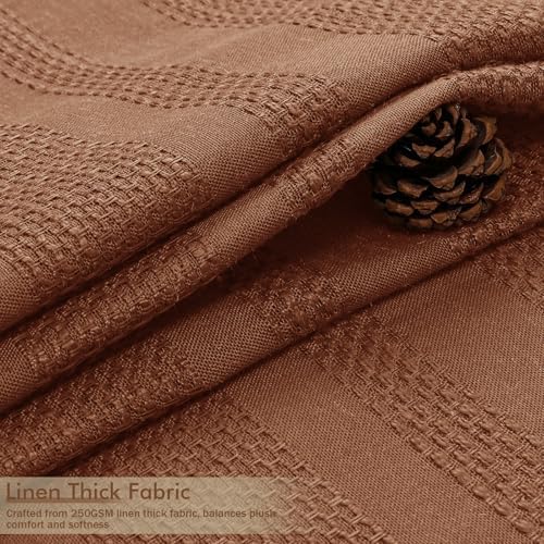 OVZME Terracotta Shower Curtain for Bathroom - Farmhouse Linen Textured Shower Curtain with Tassel, Rustic Striped Heavy Duty Vintage Country Bathroom Curtain, 72Wx72L Inches