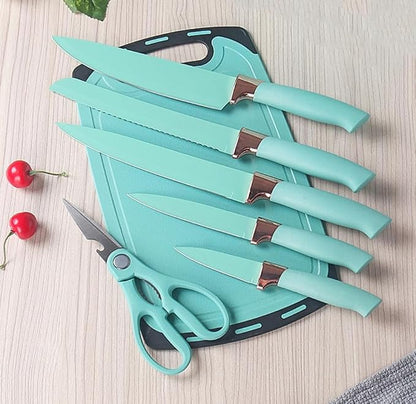 19 Pieces Kitchen Cooking Utensils and Knife Set with Holder Block, Include 11 Pcs Silicone Cooking Utensils 5 Pcs Sharp Stainless Steel Knives Scissors Whisk Tongs and Cutting Board (Deep Green)