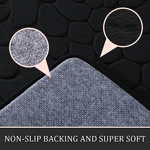 YIHOUSE Bathroom Rugs Mat Set, Memory Foam Bath Mat 3 Piece Black