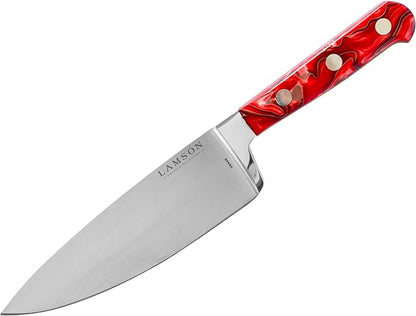 Lamson Premier Forged 6" Chef's Knife, Hi-Carbon Stainless Steel Blade, Triple Riveted for Balance, Ideal for Dicing, Slicing & Chopping, Kitchen Knives - Fire Handle