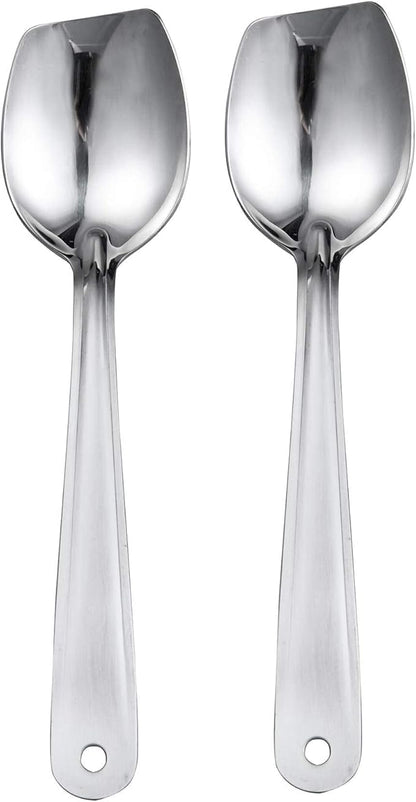 IMEEA 10-Inch Flat Bottom Solid Cooking Spoon Set of 2, 18/8 Stainless Steel Scraping Spoon for Stirring, Roux, Sauces, Cast Iron & Skillet Cooking
