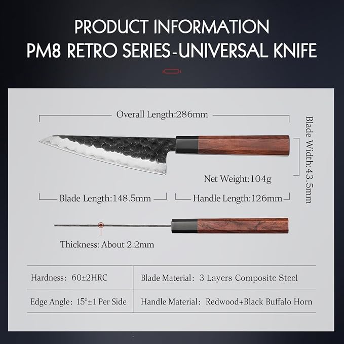 HEZHEN 5.8 inch Multi-purpose Honesuki Knife,10Cr15CoMoV Steel Core,Triple-layer Composite Steel,Redwood Handle,Professional Kitchen Knife - Razor Sharp