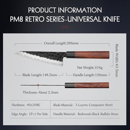 HEZHEN 5.8 inch Multi-purpose Honesuki Knife,10Cr15CoMoV Steel Core,Triple-layer Composite Steel,Redwood Handle,Professional Kitchen Knife - Razor Sharp
