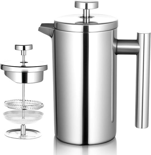 FrutPunch French Press Coffee Maker with Scale, 304 Stainless Steel French Press, 17OZ, Double-Wall Insulated, Food Grade, Suitable for Kitchen and Travel Camping