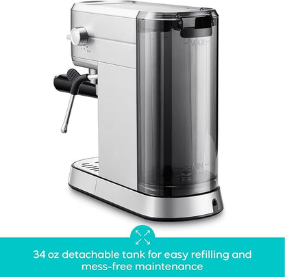 CASABREWS CM5418 Espresso Machine 20 Bar, Compact Espresso Maker with Steam Milk Frother, Stainless Steel Coffee Machine with 34oz Removable Water Tank for Cappuccino, Small Latte Machine, Silver