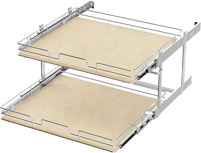 ROOMTEC 2 Tier Individual Pull Out Cabinet Organizer 25½"W x 21½"D, Slide Out Wood Shelves Organizers, Pull Out Drawers Organization and Storage for Kitchen Cabinet