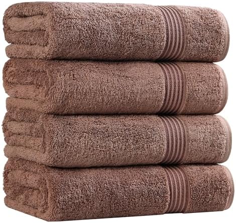Superior Egyptian Cotton 4-Piece Bath Towel Set for Shower, Bath, Spa, Resort, Hotel, Soft Body Towels, Airbnb Essentials, Apartment, Dorm, Quick Dry, Absorbent, Bathroom Basics, Mocha