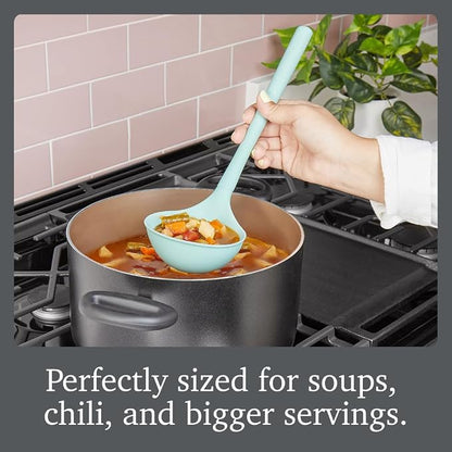 Tovolo Flex Core Silicone Ladle BPA Free Aqua Seafoam Green Deep Silicone Soup Ladle, Heat Resistant All Silicone Ladle Construction, Large Dishwasher Sage Soup Ladle Kitchen Utensil for Cooking