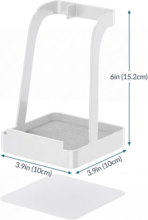 NiHome White Pot Lid Holder with Light Gray Diatomite Tray, Non-Slip Silicone Pad, Powder-Coated Iron Stand for Lids, Utensils & Cutting Boards, Compact 3.9" × 3.9" × 6" Kitchen Organizer (White)