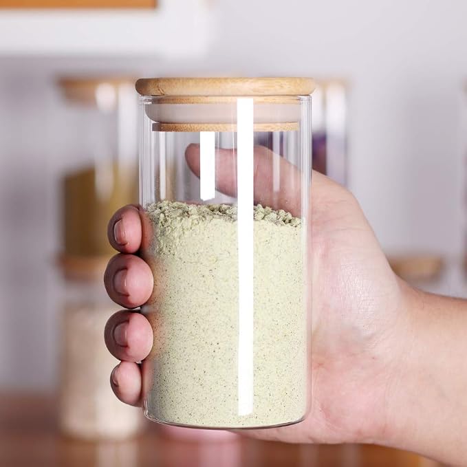Tzerotone 12 Pcs Glass Spice Jars - 8.5oz Empty Small Glass Bottles with Bamboo Airtight Lids and Labels - Thicken Seasoning Spice Containers for Kitchen Organization and Storage…