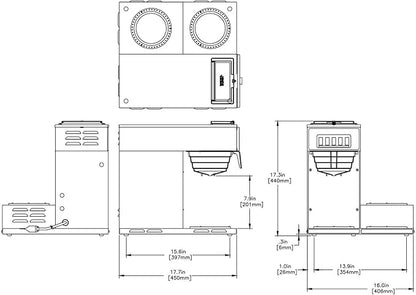 BUNN VP17-3, 12-Cup Low Profile Pourover Commercial Coffee Maker, 3 Lower Warmers, 13300.0003,Silver