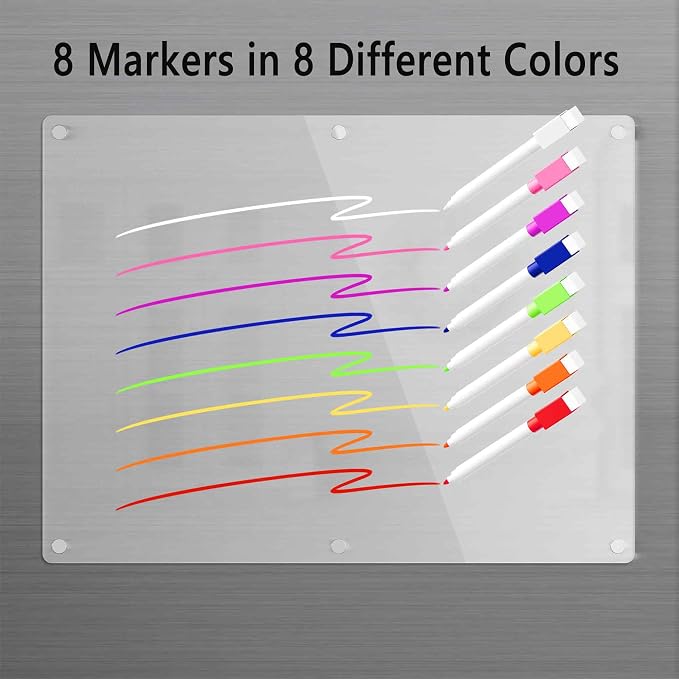 Neatsure Acrylic Magnetic Dry Erase Board for Fridge, Clear Whiteboard for Refrigerator, Notepad Memo to Do/Grocery List White Board, w/ 8 Colors Markers, 15"x11"