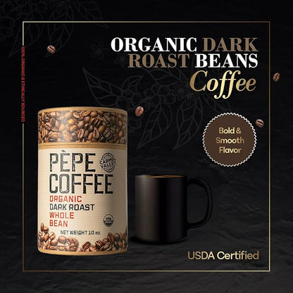 Pepe Coffee Organic Dark Roast Whole Bean Coffee 10 oz 1-pack by Chef Pepe