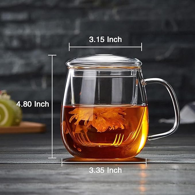 DOPUDO Glass Teacups 24 Pack Glass Tea Cup with Infuser and Lid, 17.6oz/520ml Large Borosilicate Teacup,Tea Clear Mug Cup for Loose Leaf Blooming Tea, Microwave & Dishwasher Safe.