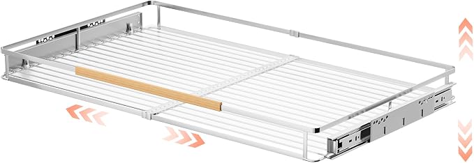 Expandable Pull Out Cabinet Organizer, 23.2"-39.9" W x 22.5''D | 1Pack, Stainless Steel Slide Out Drawers, Heavy Duty Drawer Slides, For Kitchen Pantry Cupboard Pots Pans, Adjustable Width