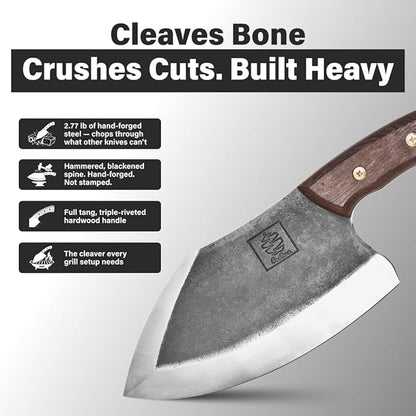 COOLINA Lixy Butcher Cleaver Knife, 8.7-in Hand-Forged High Carbon Steel Meat Cleaver for BBQ, Brisket, Bone-In Cuts & Butchering, Full Tang Heavy-Duty Chopping Knife with Walnut Handle