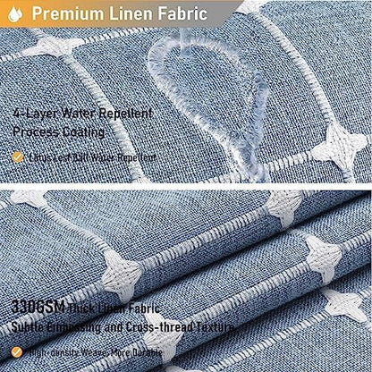 BTTN Stall Boho Farmhouse Linen Heavy Duty Shower Curtain Set, 36x72, Blue