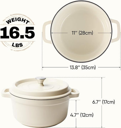 6.5 Quart Dutch Oven Pot with Lid, Non Stick Enameled Cast Iron Dutch Oven for Bread Baking, Heavy-Duty, Oven Safe Ceramic Cookware Up to 500°F for Baking, Braising, Stews, Roasting, Beige