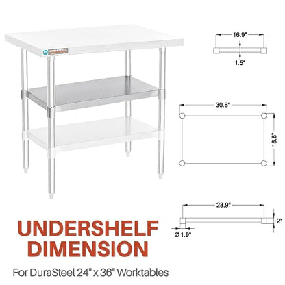 DuraSteel Galvanized Under Shelf for Work Tables - Extra Adjustable Lower Shelf for 24" x 36" Stainless Steel and Wooden Worktables - Fits for use in Restaurant, Warehouse, Home, Kitchen, Garage