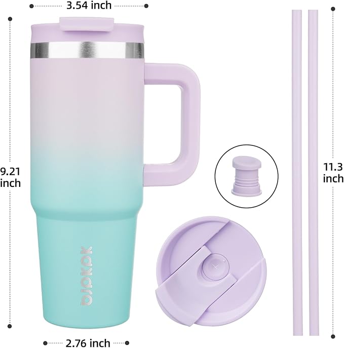 BJPKPK Tumbler With Handle 30 oz Stainless Steel Insulated Tumbler With Lid And Straw For Water Or Ice Coffee,Lavender Green