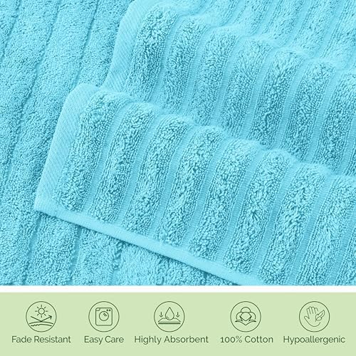 Elegant Comfort 100% Turkish Cotton Corduroy Ribbed Luxury Washcloths 6 Pack Soft 13 x 13 Inch - Higly Absorbent, Durable, Quick Dry, Spa Premium Hotel Quality for Bathroom or Travel, Aqua
