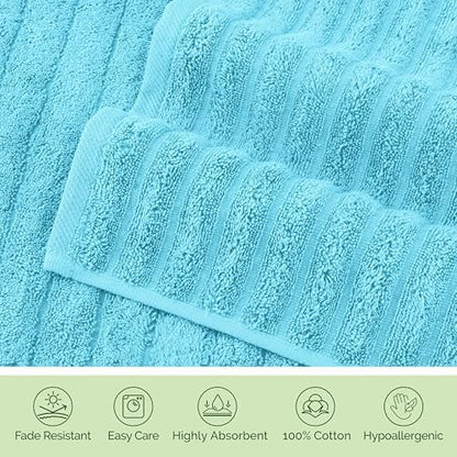 Elegant Comfort 100% Turkish Cotton Corduroy Ribbed Luxury Washcloths 6 Pack Soft 13 x 13 Inch - Higly Absorbent, Durable, Quick Dry, Spa Premium Hotel Quality for Bathroom or Travel, Aqua
