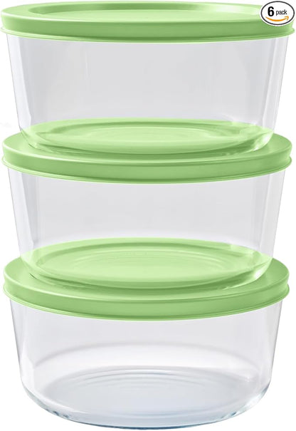 6-Piece Glass Food Storage Containers Set (3 Containers + 3 BPA-Free Lids) | 4-Cup, Leakproof | Microwave, Freezer, Oven & Dishwasher Safe | Ideal for Meal Prep & Pantry Organization, Pistachio