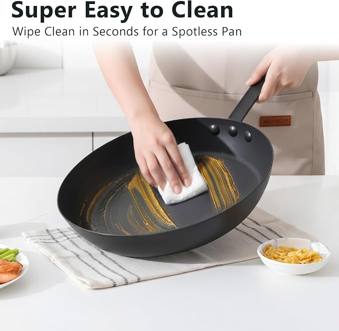 Coating-Free Carbon Steel Pan, Durable 10 Inch nitrided Frying Pan, Oven Broiler Safe 660F and Induction Compatible, PFOA Free