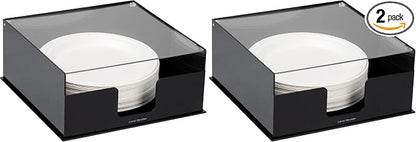 Mind Reader Paper Plate Holder, Covered Dispenser, Dinner Party Essentials, Plate Caddy, Acrylic, 11" L x 11" W x 5" H, Black (Pack of 2)