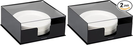 Mind Reader Paper Plate Holder, Covered Dispenser, Dinner Party Essentials, Plate Caddy, Acrylic, 11" L x 11" W x 5" H, Black (Pack of 2)