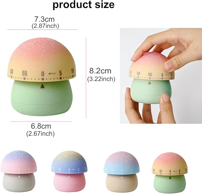 Mechanical Kitchen Timer, Cute Mushroom Timer for Kids, Wind Up 60 Minutes Manual Countdown Timer for Classroom, Home, Study and Cooking (Pink Base)