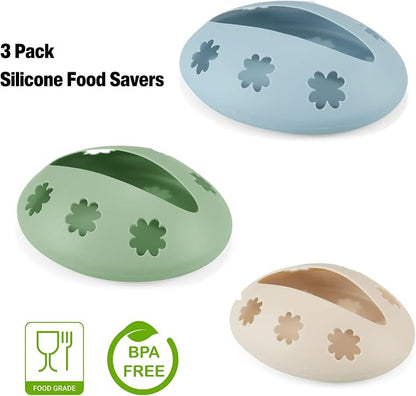 Emptycolor 3 Pack Reusable Silicone Fruit Covers – Avocado Saver, Lemon Keeper & Onion Storage Cover for Fridge | BPA-Free Silicone Food Covers Produce Saver for Fruit Storage
