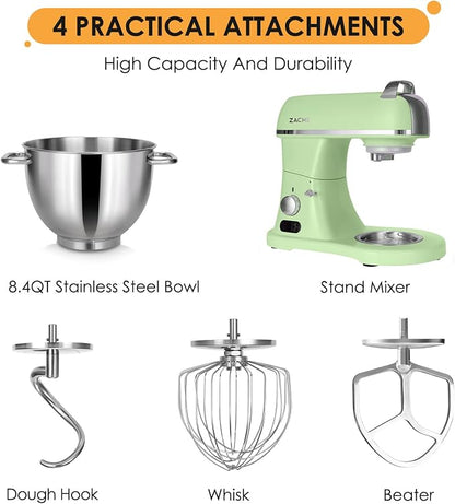ZACME 8.4QT Commercial Stand Mixer 800W with Aluminum Die Casting Meets the Standard of NSF/ANSI 8-2023, Mixers Kitchen Electric Stand Mixer with Stainless Steel 8L Bowl, Dough Hook, Whisk and Beater
