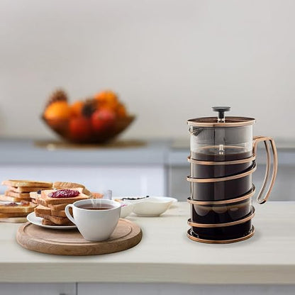 OVENTE French Press Coffee Maker 27 Ounce with Heat Resistant Borosilicate Glass, Stainless Steel Design and 4-Level Filter System, Portable Cold Brewer Pot for Travel, Camping or Gift, Copper FSW27C