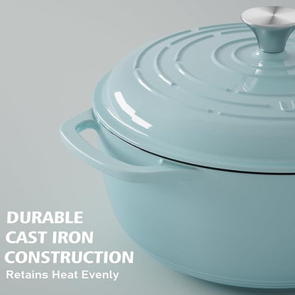 Umite Chef 6QT Enameled Cast Iron Dutch Oven with Lid, Versatile Heavy-Duty Cookware Pot for Baking Bread, Braising, Soups & Stews, Oven & Stovetop Safe with Heat Resistant Gloves（Blue）