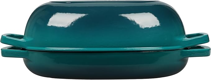 EDGING CASTING Enameled Cast Iron Oval Dutch Oven Pot with Lid, Dutch Oven for Sourdough Bread Baking, Bread Oven, Bread Dutch Oven, Oval Bread Pan, 5qt, Darkcyan