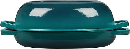 EDGING CASTING Enameled Cast Iron Oval Dutch Oven Pot with Lid, Dutch Oven for Sourdough Bread Baking, Bread Oven, Bread Dutch Oven, Oval Bread Pan, 5qt, Darkcyan