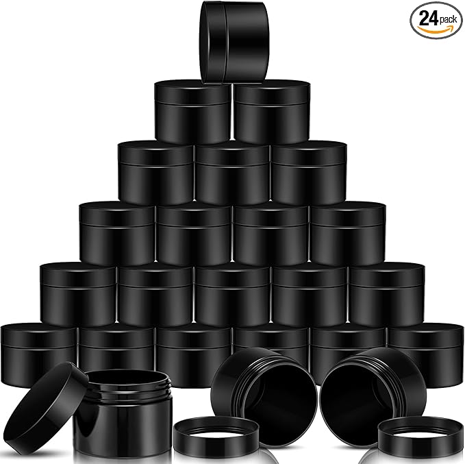 SATINIOR 24 Pieces Empty Clear Plastic Jars with Lids Round Storage Containers Wide Mouth for Beauty Product Cosmetic Cream Lotion Liquid Butter Craft and Food(Black,2 oz)