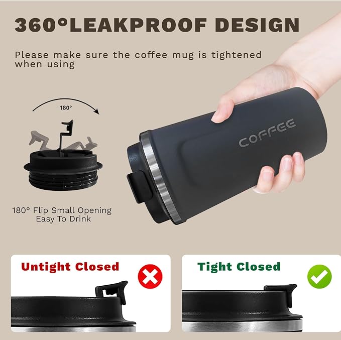SPLMIFA Travel coffee mugs leak-proof, reusable coffee cups with lids, stainless steel vacuum insulated coffee tumblers, thermal insulation cups for men & women keep drinks hot & cold(2nd-Blue, 12OZ)