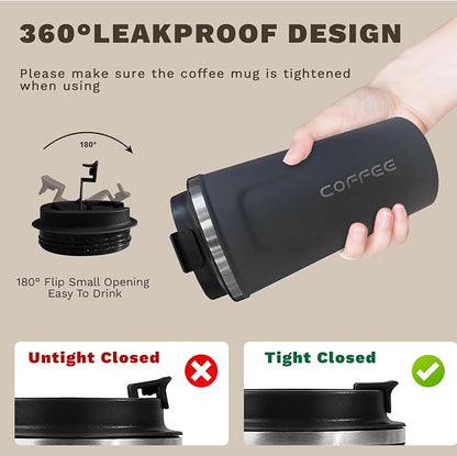SPLMIFA Travel coffee mugs leak-proof, reusable coffee cups with lids, stainless steel vacuum insulated coffee tumblers, thermal insulation cups for men & women keep drinks hot & cold(2nd-Blue, 12OZ)