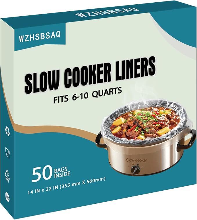 Slow Cooker Liners, 50 Cooking Bags, Oversized Disposable Pot Liner Plastic Bags for 6QT to 10QT Slow Cookers, 14 in. x 22 in.