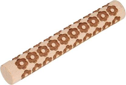 HARFINGTON Wood Clay Roller 4" Flower Pattern Rolling Pins Wood Rollers Pottery Tools Wood Grain Texture Rollers for Clay Baking Dough Playdough DIY